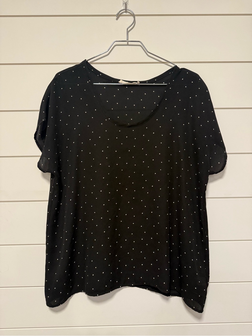 Lush Black Polka Dot Short Sleeve Blouse Size L